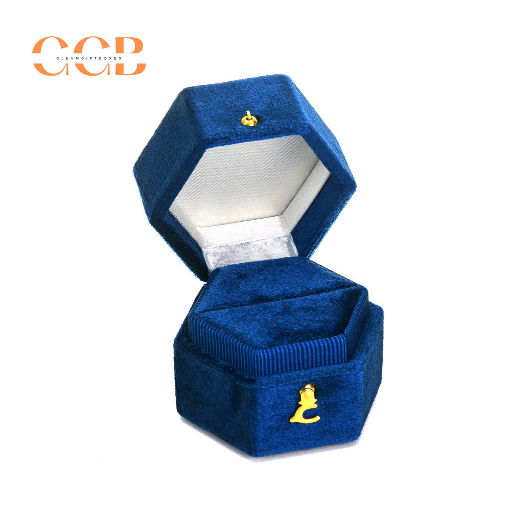 Hexagon Velvet Ring Box Green Wedding Proposal Ring Box