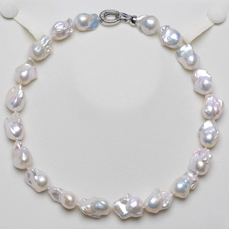 5A 9-15mm Small White Baroque Pearl Necklace, 40cm Natural Iridescent Freshwater Pearl Strand in Sterling Silver, Pearl Wholesale Bulk