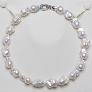 5A 9-15mm Small White Baroque Pearl Necklace, 40cm Natural Iridescent Freshwater Pearl Strand in Sterling Silver, Pearl Wholesale Bulk