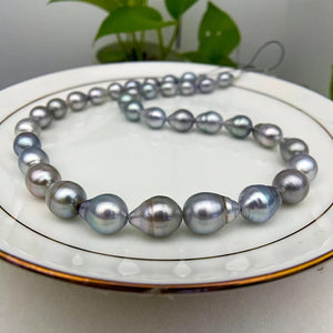3A 8-11mm Tahitian Baroque Pearl Strand 40cm, Natural Black Saltwater Pearls with Peacock Overtones, Good Luster for Jewelry Making