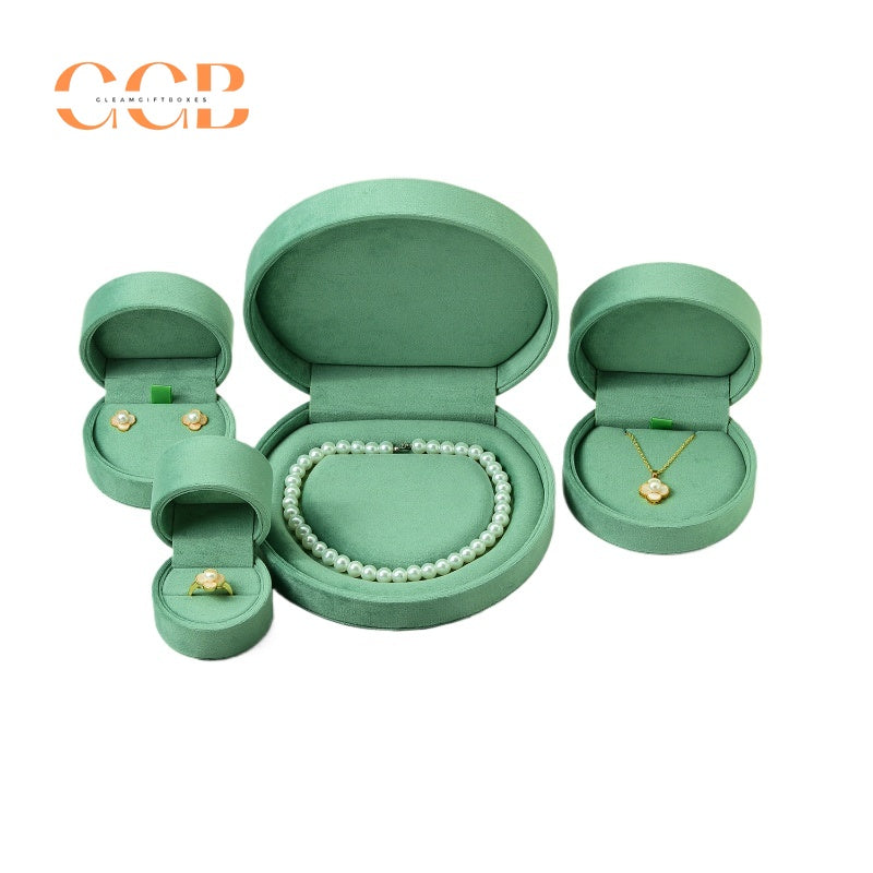 Green Luxury Velvet Jewelry Gift Box Set with Ring, Necklace & Earring Holders, High-End Jewelry Packaging for Wedding or Display
