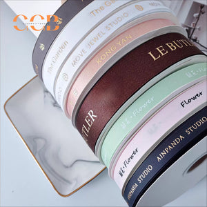 Custom Grosgrain Satin Ribbon with Gold Foil Logo, Personalized Name Printing, Gift Packaging Ribbon for Flowers and Boxes