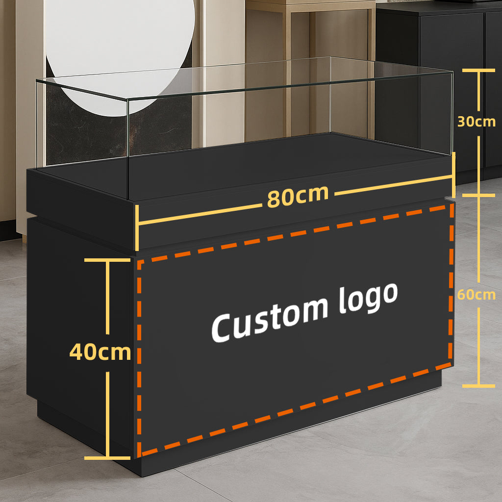 Glass Jewelry Display Cabinet with Lock - Floor Standing Store Showcase (Black/White)