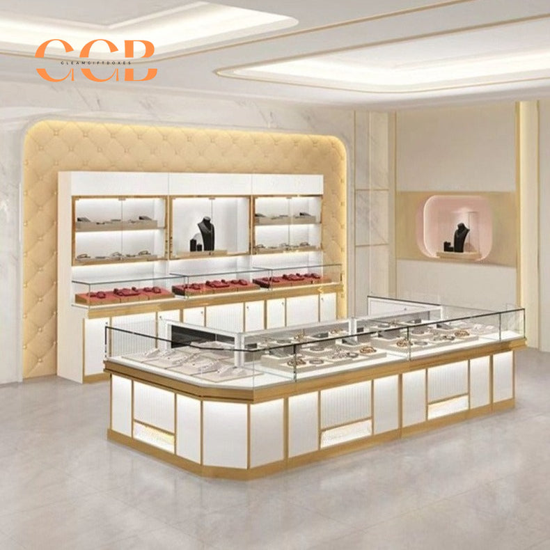 Luxury Glass Jewelry Display Cabinet, Floor Standing Storage with Drawers, Showcase for Jewelry Stores
