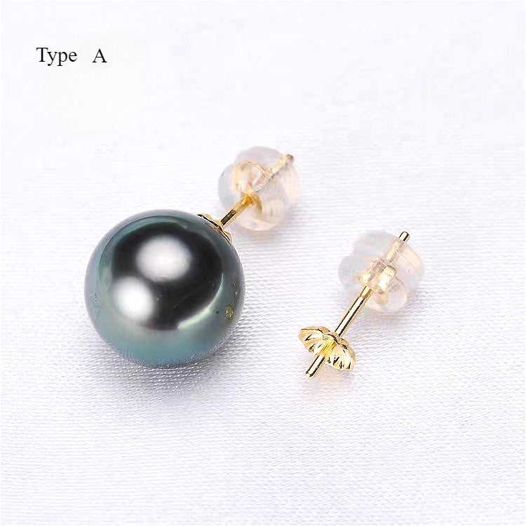 18K Gold Earring Posts with Backs for 2–14mm Pearls, DIY Stud Parts