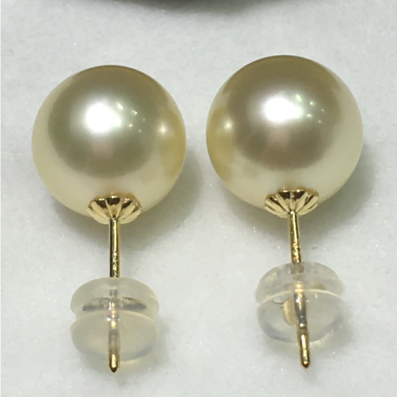 4A 8–14mm Light Golden South Sea Pearl Stud Earrings in 18K Gold