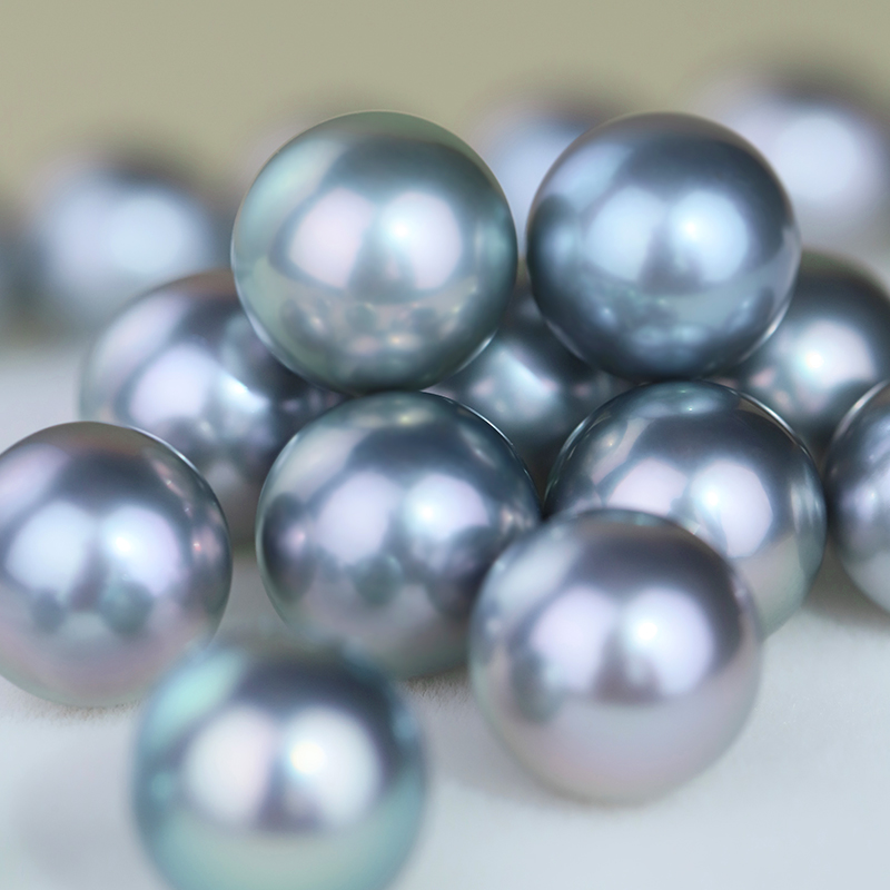 5A 9–14mm Matched Round Tahitian Pearl Pair, Platinum Grey Beads