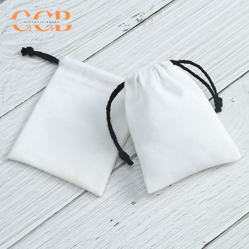 20pcs white jewelry pouch with black string, drawstring bag for rings earrings bracelets, multi size jewelry packaging gift bags