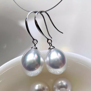 5A 8-13mm Australian White South Sea Pearl Earrings, Drop Shape High Luster Pearls with 18K White Gold Hooks, Luxury Pearl Wholesale