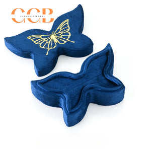 Butterfly Shaped Velvet Ring Box, Gold Foil Print Engagement Proposal Ring Holder, Unique Bridal Jewelry Box