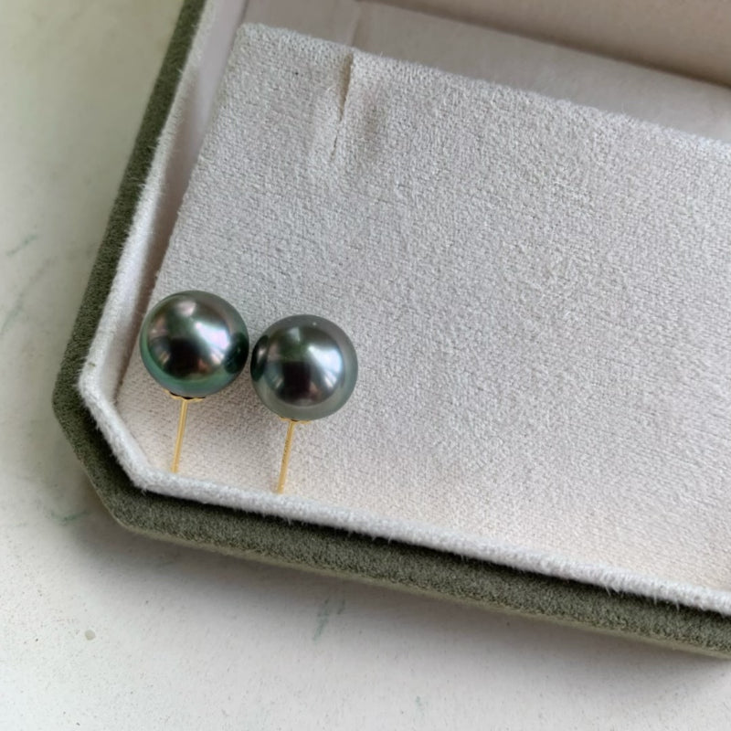 3A Tahitian Black Pearl Earrings 8–14mm in 18K Gold for Women
