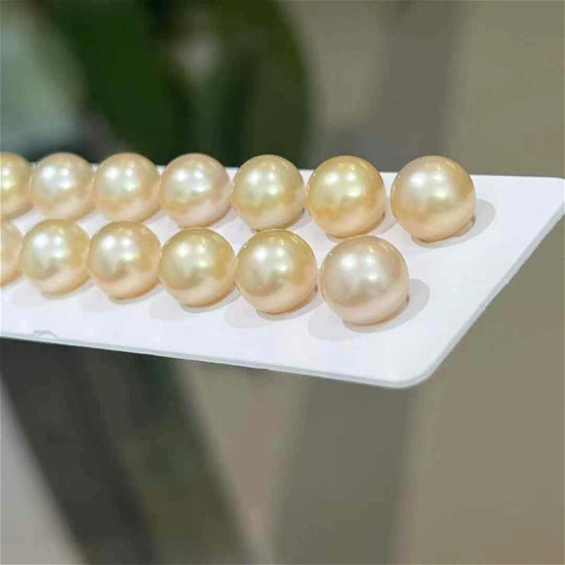 3A 9–16mm Light Golden South Sea Pearl, Round Loose Bead for Jewelry
