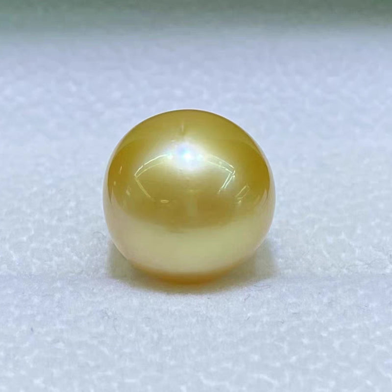 4A 10–14mm Medium Golden South Sea Pearl, Natural Round Saltwater Loose Pearl, Strong Luster Slightly Blemished Bead for Jewelry DIY