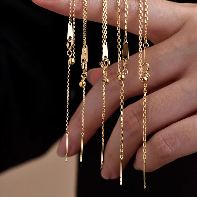 18K Gold Chain Necklace AU750, Adjustable Prime Cross Collarbone Chain Pin Style for Floating Pearl Pendant