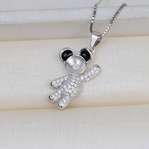 S925 silver bear pendant setting for 7-9mm pearl