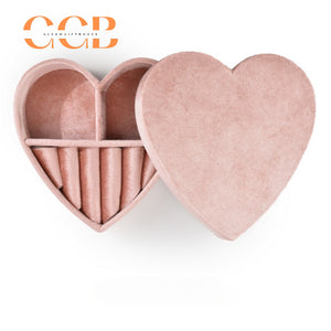 Heart-Shaped Velvet Jewelry Box, Multi-Compartment Organizer for Rings & Earrings, Valentine's Day Gift, Bridal Shower Favor