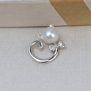 S925 silver cute cat pearl setting for 7-8mm pearl