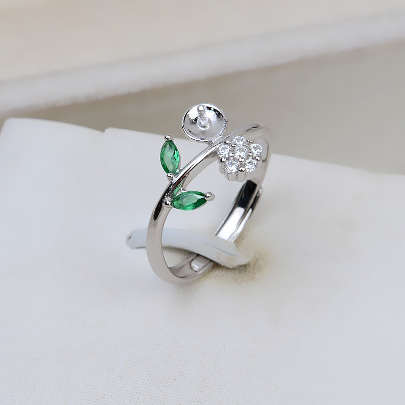 S925 silver leaf ring setting for 5-6mm pearl