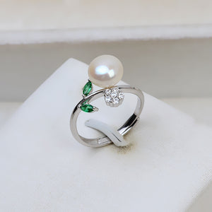 S925 silver leaf ring setting for 5-6mm pearl