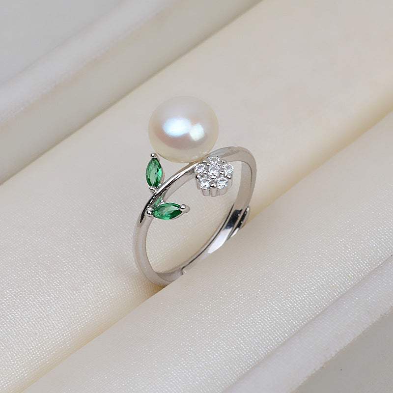 S925 silver leaf ring setting for 5-6mm pearl