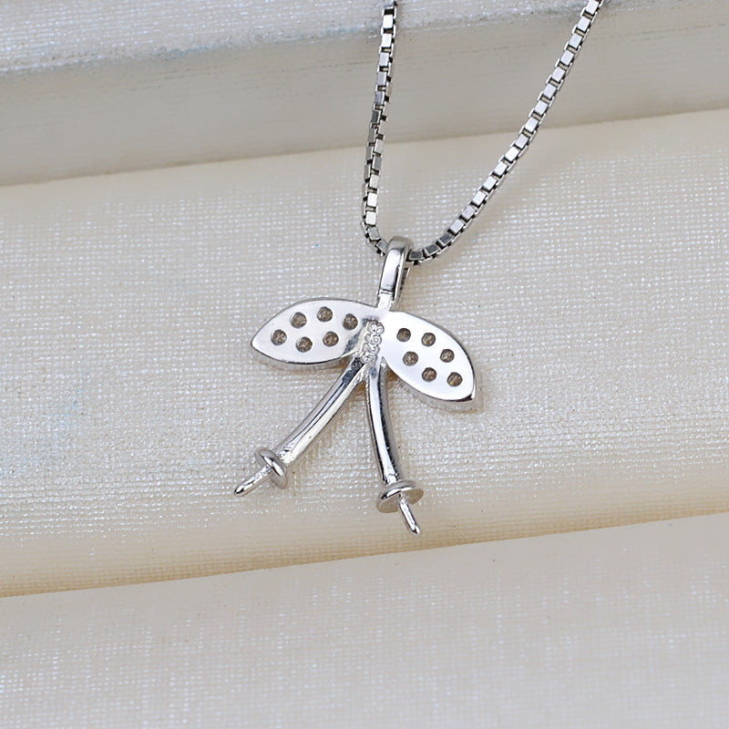 S925 silver leaf pendant setting double cherry for 5-9 mm pearl