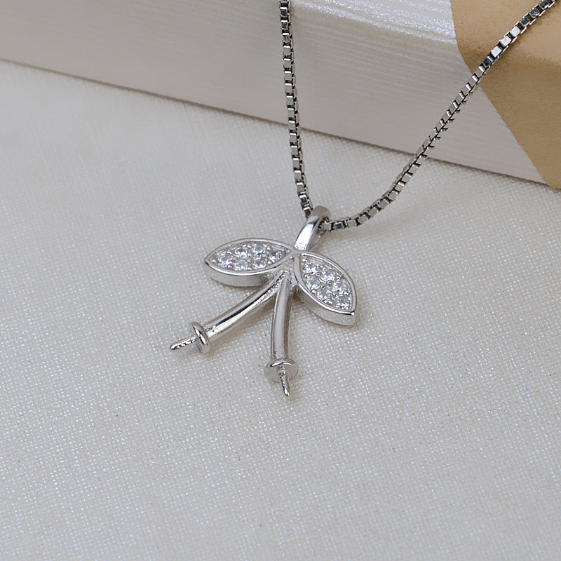 S925 silver leaf pendant setting double cherry for 5-9 mm pearl
