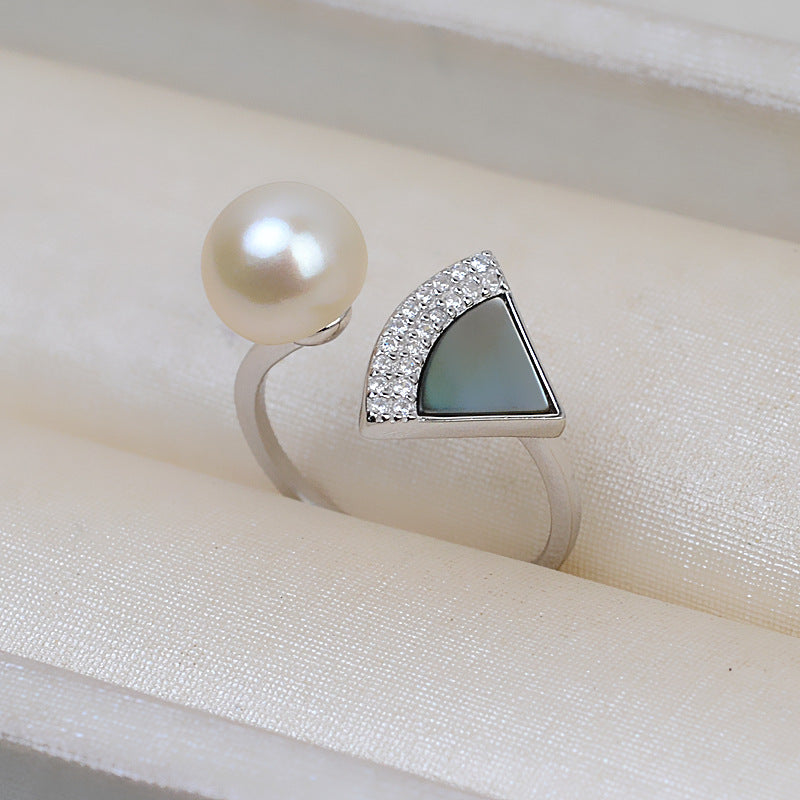 S925 silver mermaid tail natural shell ring setting for 6-9mm pearl