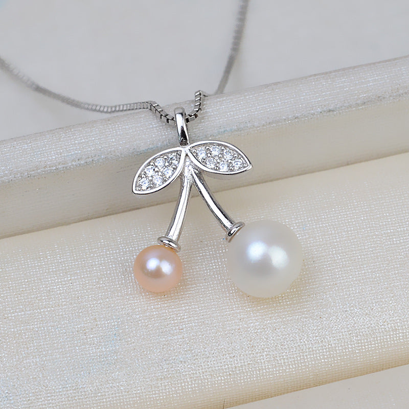 S925 silver leaf pendant setting double cherry for 5-9 mm pearl