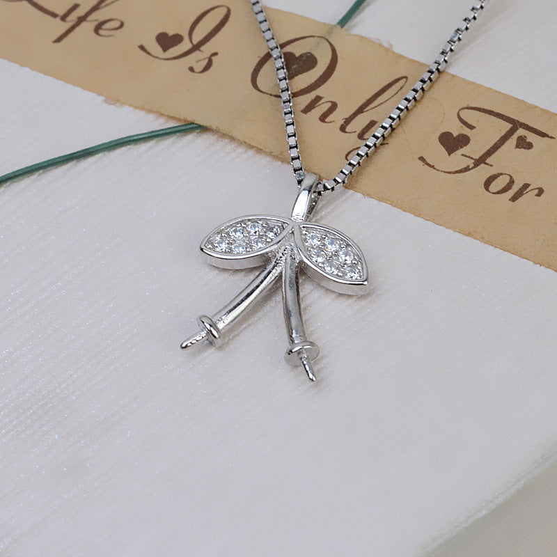 S925 silver leaf pendant setting double cherry for 5-9 mm pearl