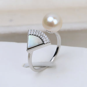 S925 silver mermaid tail natural shell ring setting for 6-9mm pearl