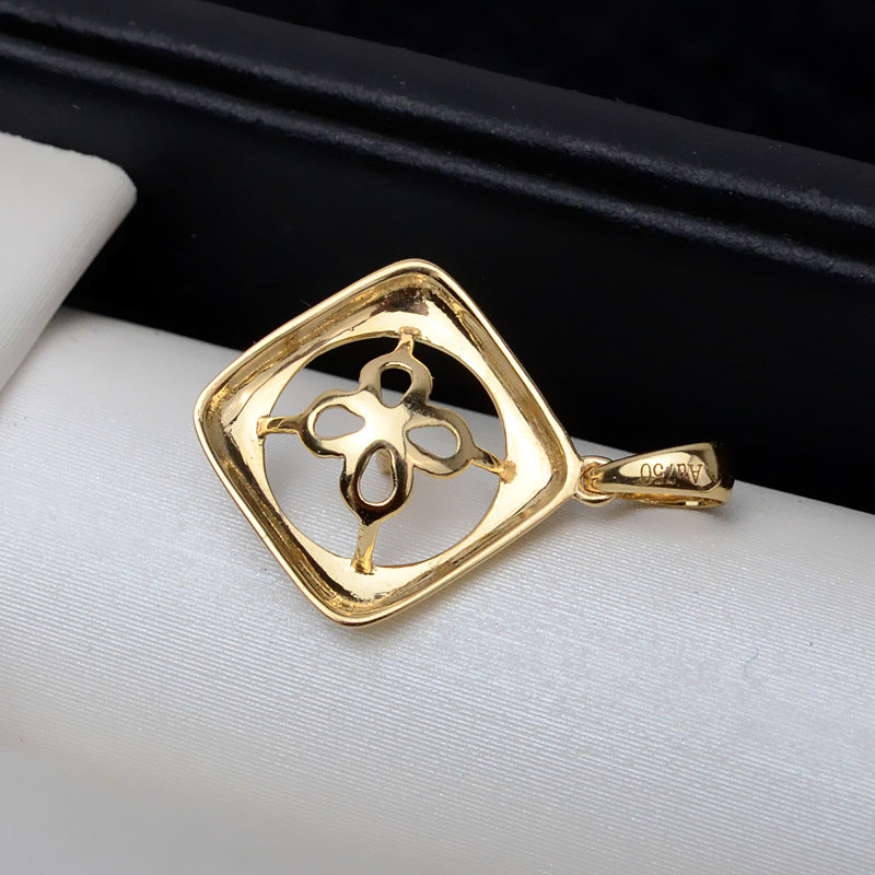 AU750 gold square pendant setting for 8-9mm pearl