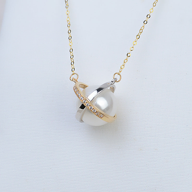 AU750 globe set chain color planet necklace setting for 7-8mm pearl