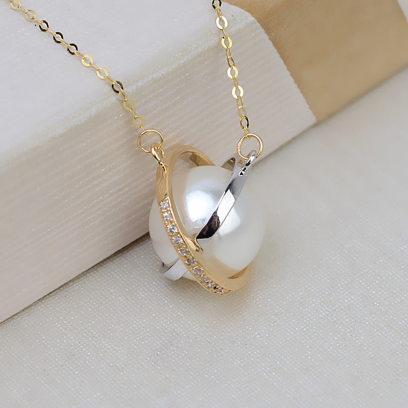 AU750 globe set chain color planet necklace setting for 7-8mm pearl