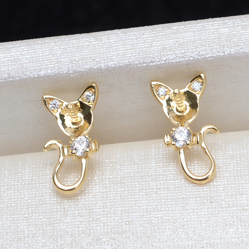 AU750 cat earrings setting for 4-5mm pearl