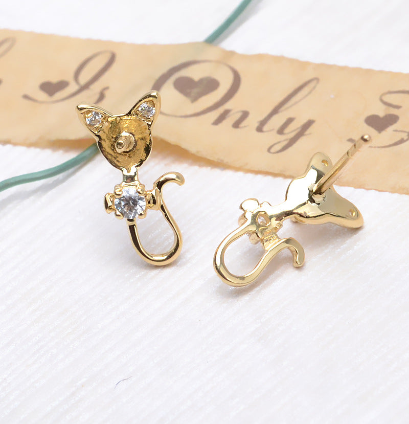 AU750 cat earrings setting for 4-5mm pearl