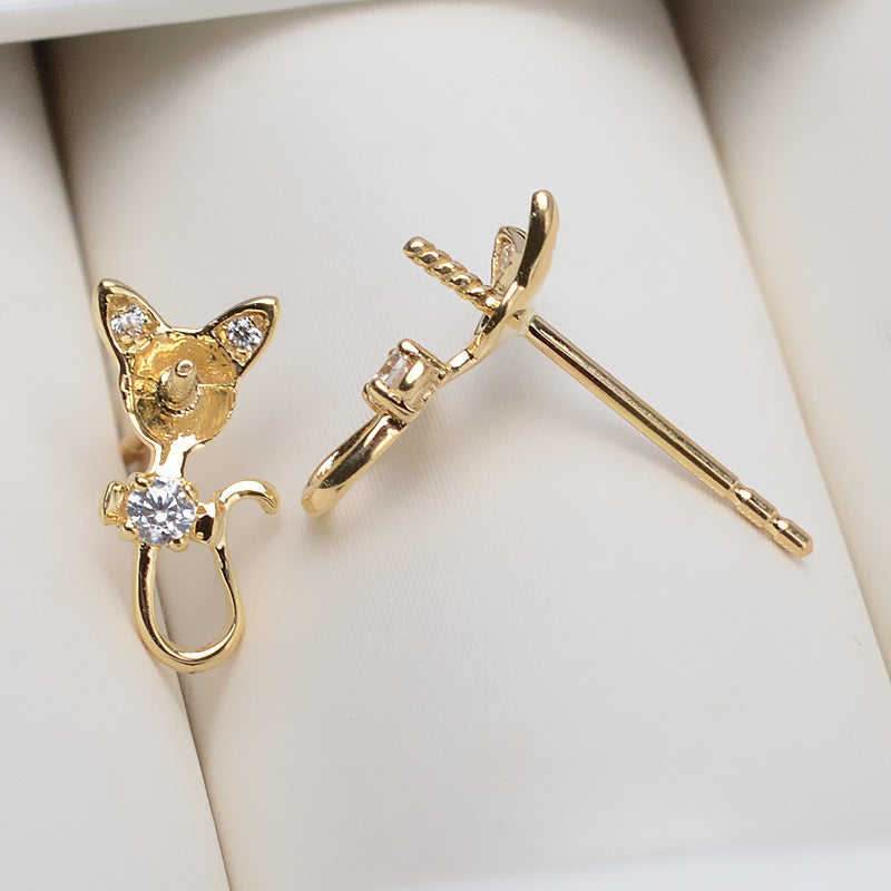 AU750 cat earrings setting for 4-5mm pearl