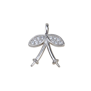 S925 silver leaf pendant setting double cherry for 5-9 mm pearl