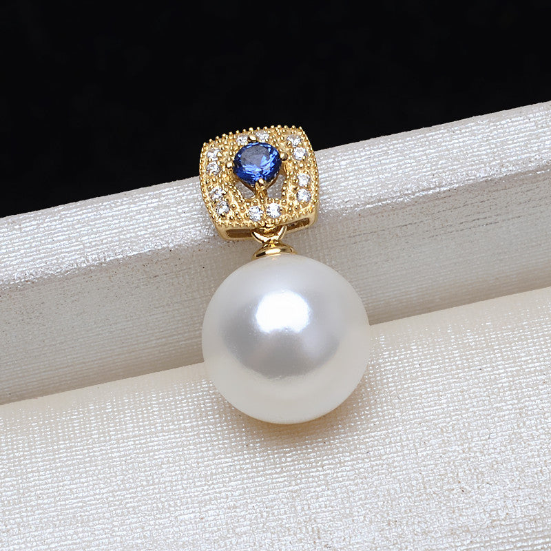 AU750 gold blue stone pendant setting for 7-13mm pearl