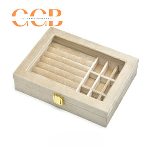 Lockable Clear-Lid Velvet Ring Display Box, Lockable Jewelry Organizer for Rings, Earrings & Studs, Vanity & Retail Display