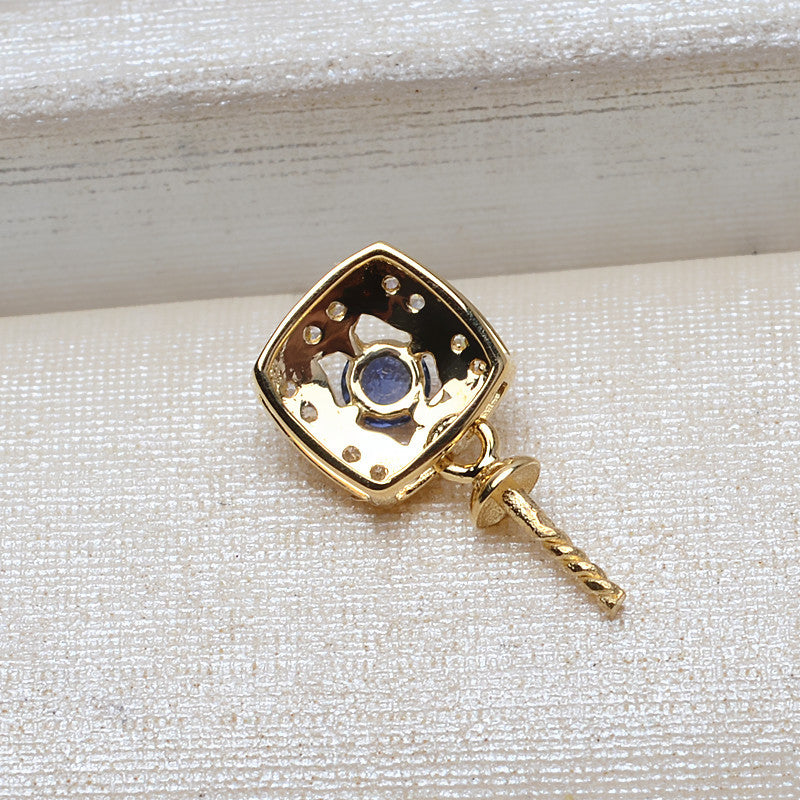 AU750 gold blue stone pendant setting for 7-13mm pearl