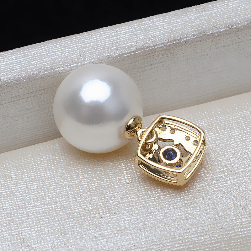 AU750 gold blue stone pendant setting for 7-13mm pearl