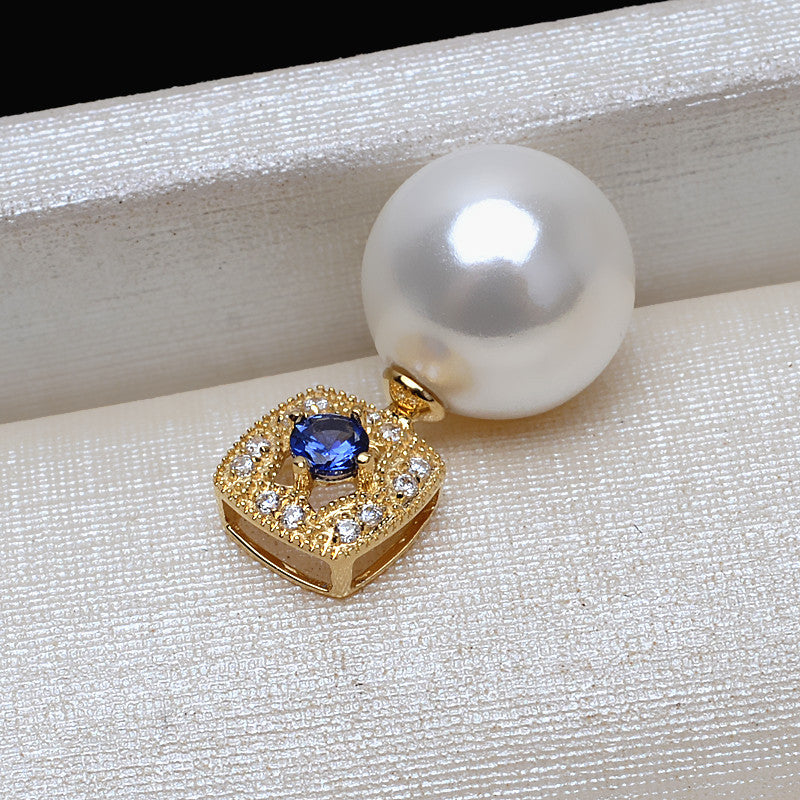 AU750 gold blue stone pendant setting for 7-13mm pearl