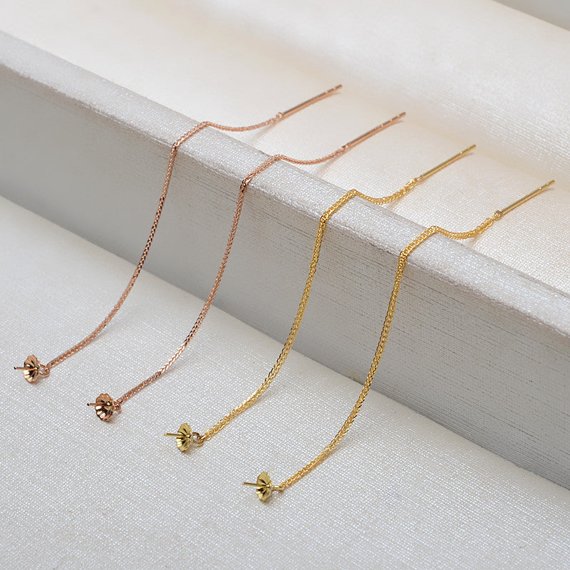 18k Gold Threader Earrings for 3–8mm Pearls, AU750 in 3 Colors