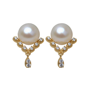 S925 silver V-shaped earrings setting for 8-9mm pearl