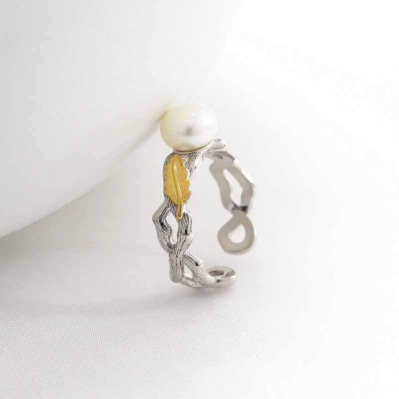 Leaf pearl ring setting