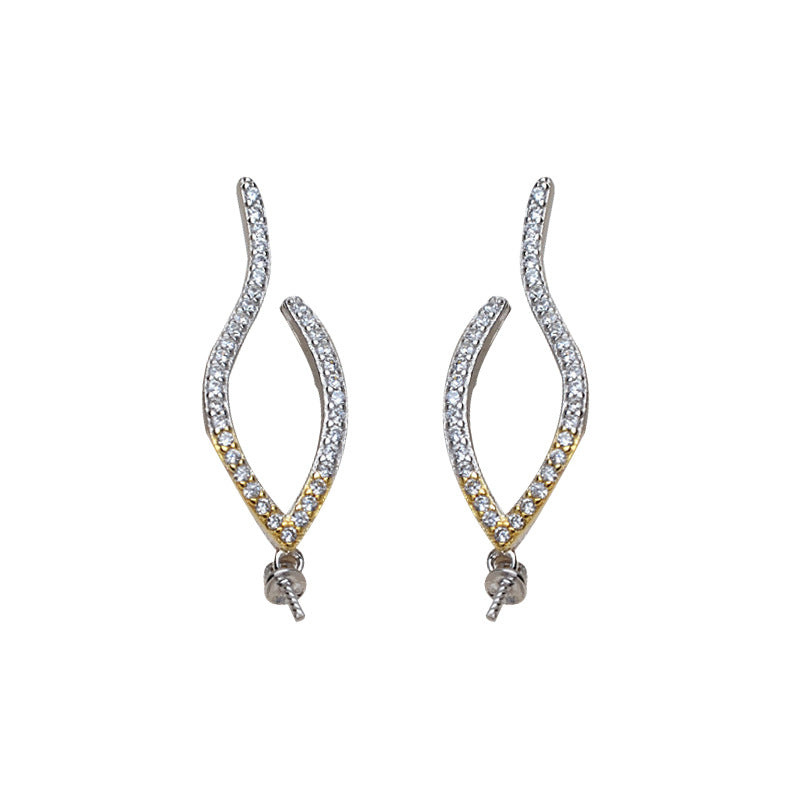 S925 waving shape pearl earring setting for 8-13 pearl