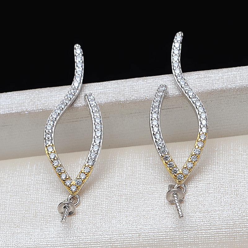S925 waving shape pearl earring setting for 8-13 pearl