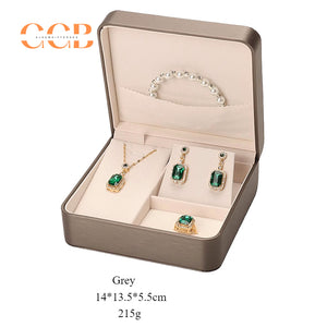 PU leather jewelry set box for necklace ring earrings bracelet display packaging gift box for wedding bridal custom logo bulk order