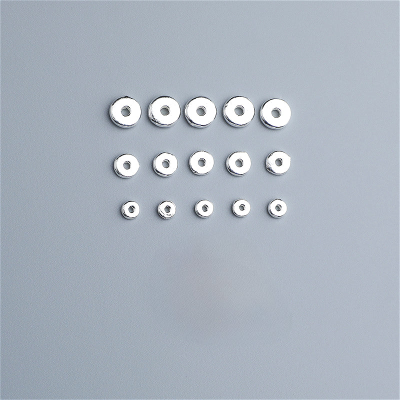10pcs S925 Sterling Silver Geometric Glossy Round Disc Spacer Beads 4-8mm