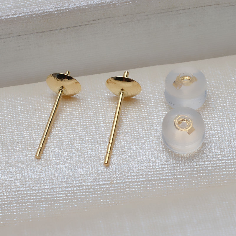 18k Solid Gold Posts and Cups with Backings for Pearl Stud Earrings